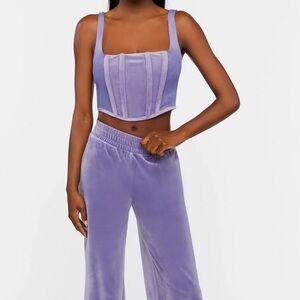 Forever 21 Velvet crop jacket, bustier crop top and pants